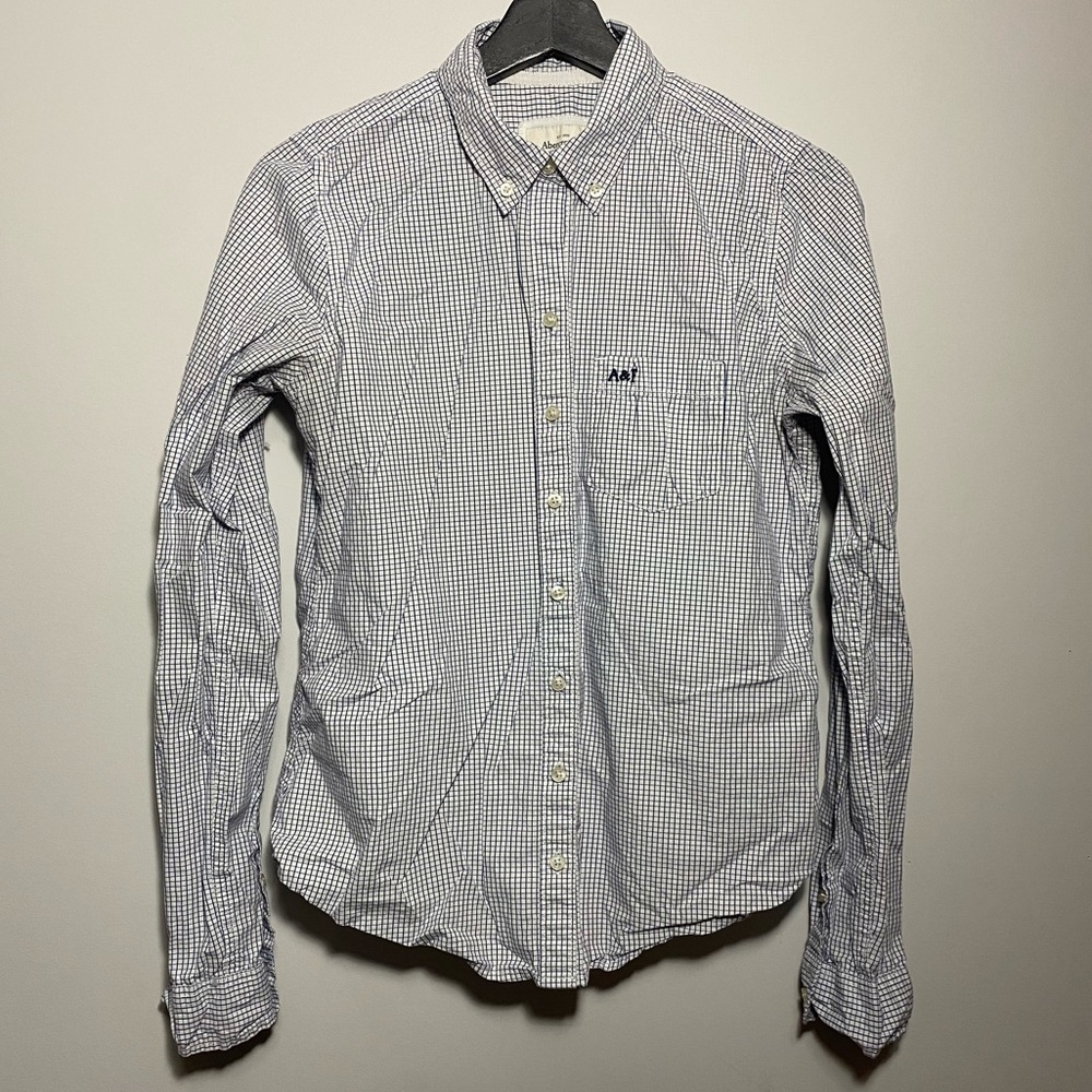 Abercrombie & Fitch Checkered White and Blue Button Down Shirt - Picture 3 of 11